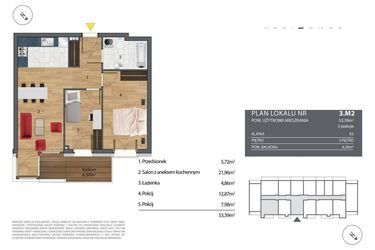 Rzut - Mieszkanie na sprzedaż 3 pokoje o powierzchni 53,61 m² - numer K3.3.M2 w Nyska Residence