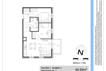 Rzut - Mieszkanie na sprzedaż 3 pokoje o powierzchni 49,89 m² - numer B.14 w Osiedle Telimeny etap III