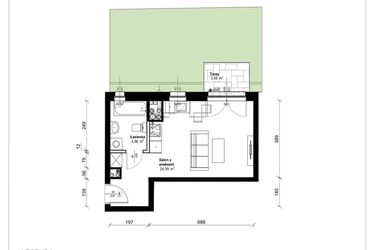 Rzut - Mieszkanie na sprzedaż 1 pokój o powierzchni 28,95 m² - numer A.0.03.1a w ATRIUM