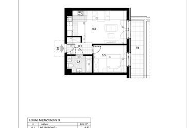 Rzut - Mieszkanie na sprzedaż 2 pokoje o powierzchni 41,69 m² - numer C1.3 w Centralna II
