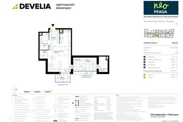 Rzut - Mieszkanie na sprzedaż 1 pokój o powierzchni 45,28 m² - numer AA0501 w Neo Praga