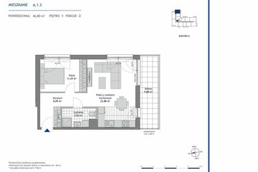 Rzut - Mieszkanie na sprzedaż 2 pokoje o powierzchni 46,8 m² - numer A.1.3 w Linea bud. A