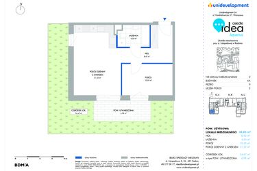 Rzut - Mieszkanie na sprzedaż 2 pokoje o powierzchni 44,86 m² - numer 6A/2 w Osiedle Idea Aquarius