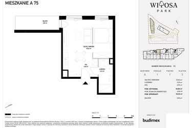 Rzut - Mieszkanie na sprzedaż 1 pokój o powierzchni 35,42 m² - numer A3.75 w Witosa Park