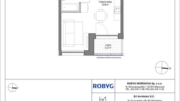 Rzut - Mieszkanie na sprzedaż 1 pokój o powierzchni 27,63 m² - numer B.2M07 w Leszczyńskich 2