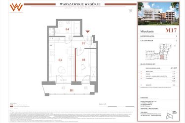 Rzut - Mieszkanie na sprzedaż 2 pokoje o powierzchni 30,54 m² - numer M17 w Warszawskie Wzgórze