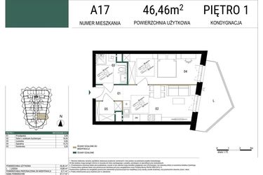 Rzut - Mieszkanie na sprzedaż 2 pokoje o powierzchni 46,46 m² - numer A17 w Drago