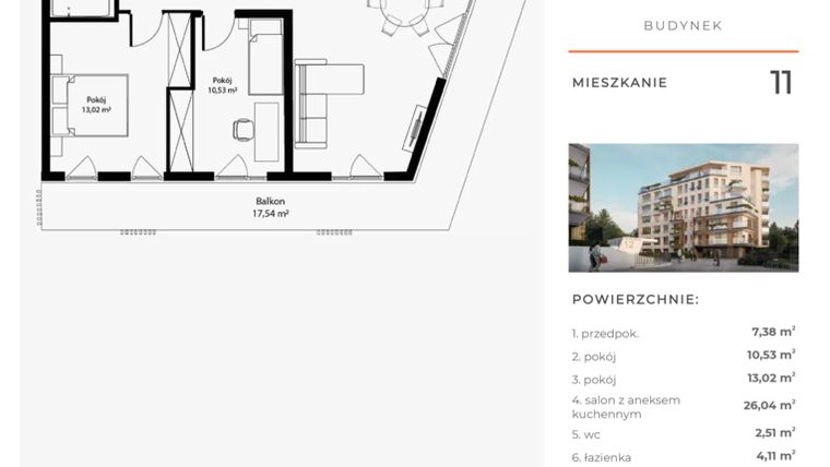 Rzut - Mieszkanie na sprzedaż 3 pokoje o powierzchni 63,59 m² - numer 11 w Bytkowska 4.0
