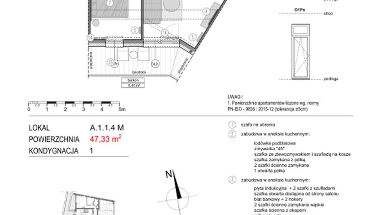 Rzut - Mieszkanie na sprzedaż 2 pokoje o powierzchni 47,59 m² - numer A.1.1.4M w Mikołajki Apartamenty