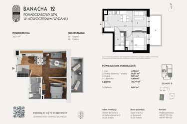 Rzut - Mieszkanie na sprzedaż 2 pokoje o powierzchni 36,77 m² - numer 40 w Banacha 12