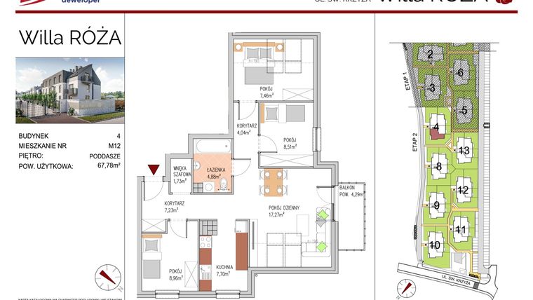 Rzut - Mieszkanie na sprzedaż 4 pokoje o powierzchni 67,78 m² - numer B4-M12 w Willa Róża