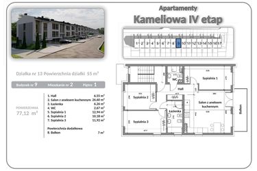Rzut - Mieszkanie na sprzedaż 4 pokoje o powierzchni 77,12 m² - numer B09A02 w Apartamenty Kameliowa IV