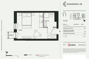 Rzut - Mieszkanie na sprzedaż 1 pokój o powierzchni 27,8 m² - numer 4.11 w Kamienna 28 - apartamenty inwestycyjne