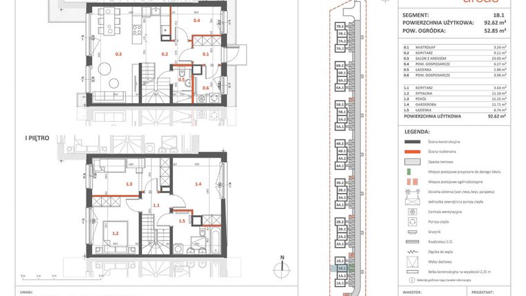Rzut - Dom na sprzedaż 5 pokoi o powierzchni 91,14 m² - numer 1B.1 w Przystanek Ursus