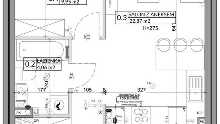 Rzut - Mieszkanie na sprzedaż 3 pokoje o powierzchni 57,39 m² - numer 81A w Osiedle Młodych etap VII