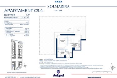 Rzut - Mieszkanie na sprzedaż 2 pokoje o powierzchni 31,63 m² - numer C9.4 w Sol Marina etap III
