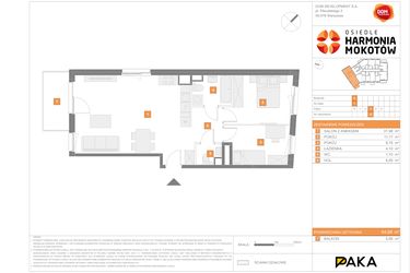 Rzut - Mieszkanie na sprzedaż 3 pokoje o powierzchni 64,68 m² - numer A.22 w Osiedle Harmonia Mokotów