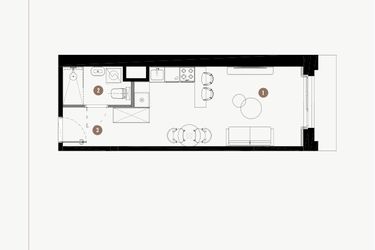 Rzut - Mieszkanie na sprzedaż 1 pokój o powierzchni 27,9 m² - numer B.02.08 w WIMA APARTMENTS