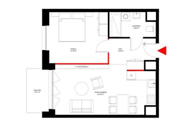 Rzut - Mieszkanie na sprzedaż 2 pokoje o powierzchni 45,97 m² - numer E.7.1 w INSPIRE ETAP IV – bud. E