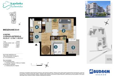 Rzut - Mieszkanie na sprzedaż 2 pokoje o powierzchni 45,07 m² - numer B41 w Kapelanka-Pychowicka Etap III