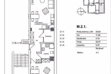 Rzut - Mieszkanie na sprzedaż 2 pokoje o powierzchni 70,18 m² - numer M.2.1 w Konopnickiej 12