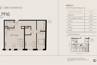 Rzut - Mieszkanie na sprzedaż 3 pokoje o powierzchni 97,71 m² - numer B2.M16 w Libra Residence