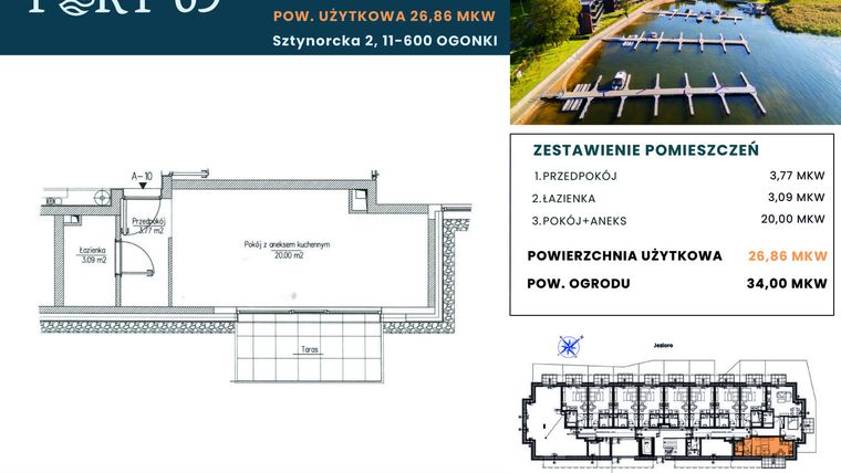 Rzut - Mieszkanie na sprzedaż 1 pokój o powierzchni 26,86 m² - numer A-10 w Port 69
