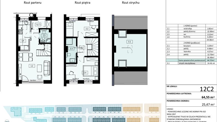 Rzut - Mieszkanie na sprzedaż 3 pokoje o powierzchni 64,55 m² - numer 12C2 w Osiedle Primo