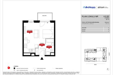Rzut - Mieszkanie na sprzedaż 1 pokój o powierzchni 32,94 m² - numer A6 60 w Atrium - Nowy Szczepin