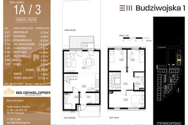 Rzut - Mieszkanie na sprzedaż 4 pokoje o powierzchni 89,95 m² - numer 1A/3 w Budziwojska 3