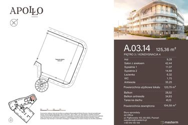 Rzut - Mieszkanie na sprzedaż 2 pokoje o powierzchni 120,79 m² - numer A.3.14 w Apollo Residence