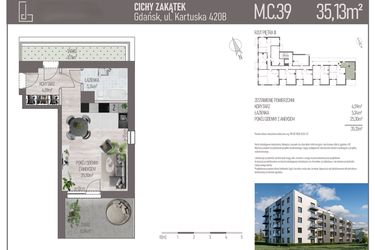 Rzut - Mieszkanie na sprzedaż 1 pokój o powierzchni 35,13 m² - numer M.C.39 w Cichy Zakątek