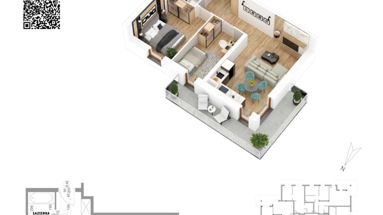 Rzut - Mieszkanie na sprzedaż 3 pokoje o powierzchni 53,23 m² - numer 21 w Villa Park - Etap IV