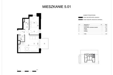 Rzut - Mieszkanie na sprzedaż 2 pokoje o powierzchni 43,55 m² - numer M5.01 w Verde Casa