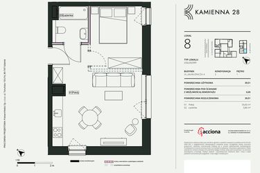 Rzut - Mieszkanie na sprzedaż 1 pokój o powierzchni 39,51 m² - numer 4.8 w Kamienna 28 - apartamenty inwestycyjne