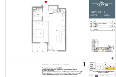 Rzut - Mieszkanie na sprzedaż 2 pokoje o powierzchni 42,35 m² - numer 68 w Morwowa 5