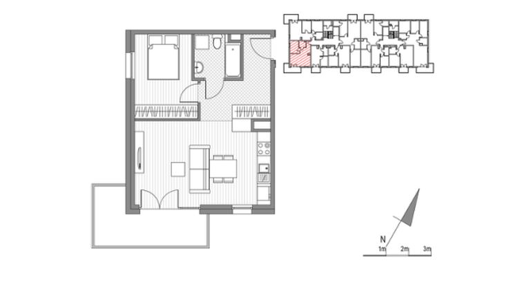 Rzut - Mieszkanie na sprzedaż 2 pokoje o powierzchni 42,67 m² - numer F.38 w Glogera bud. F i G