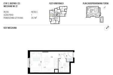 Rzut - Mieszkanie na sprzedaż 1 pokój o powierzchni 28,71 m² - numer 22J/22 w NATURAMA II