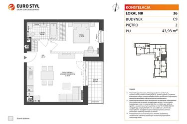 Rzut - Mieszkanie na sprzedaż 2 pokoje o powierzchni 43,93 m² - numer C9.36 w Konstelacja etap V