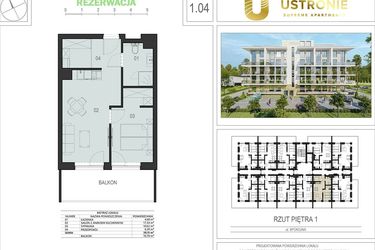 Rzut - Mieszkanie na sprzedaż 2 pokoje o powierzchni 39,15 m² - numer 1.04 w Ustronie Supreme Apartments