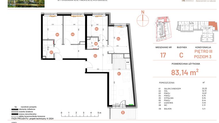 Rzut - Mieszkanie na sprzedaż 5 pokoi o powierzchni 83,14 m² - numer 18.17 w Osiedle Nowe Horyzonty etap II