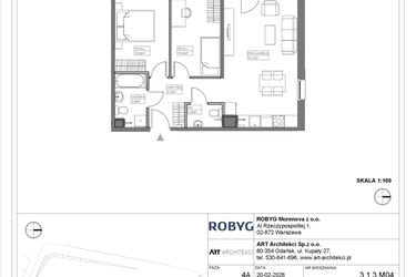 Rzut - Mieszkanie na sprzedaż 3 pokoje o powierzchni 57,58 m² - numer 3.1.3M04 w Szumilas etap II