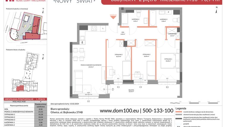 Rzut - Mieszkanie na sprzedaż 4 pokoje o powierzchni 76,94 m² - numer M16 w Apartamenty Nowy Świat
