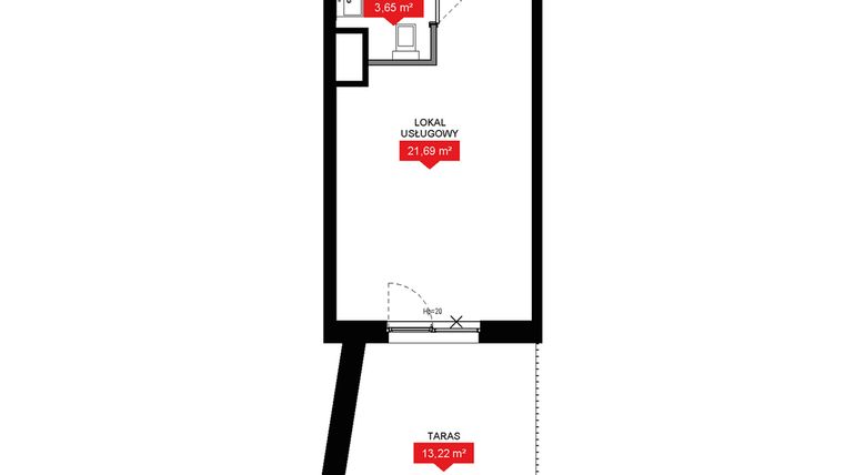 Rzut - Mieszkanie na sprzedaż 1 pokój o powierzchni 25,37 m² - numer A2 163LU w 29L - Apartamenty inwestycyjne