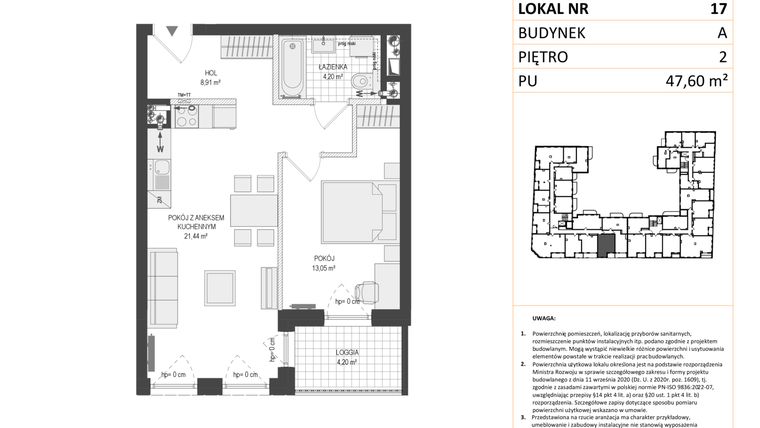 Rzut - Mieszkanie na sprzedaż 2 pokoje o powierzchni 47,6 m² - numer A.17 w Esencja