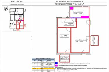Rzut - Mieszkanie na sprzedaż 2 pokoje o powierzchni 56,43 m² - numer A3.2 w DzwoNova
