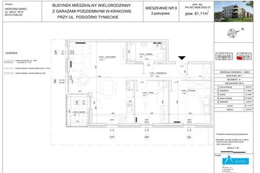 Rzut - Mieszkanie na sprzedaż 3 pokoje o powierzchni 61,11 m² - numer A9 w Podgórki Tynieckie