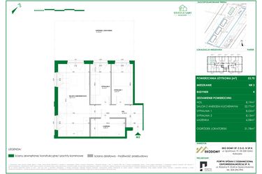 Rzut - Mieszkanie na sprzedaż 3 pokoje o powierzchni 53,7 m² - numer 3 w Osiedle Polna bud. 4