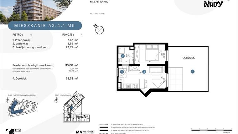 Rzut - Mieszkanie na sprzedaż 1 pokój o powierzchni 30,05 m² - numer A2.4.1.M9 w Nowe Promenady