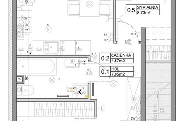 Rzut - Mieszkanie na sprzedaż 3 pokoje o powierzchni 48,03 m² - numer 13 w Manufaktura Marki 2